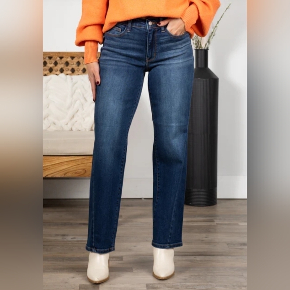 Judy Blue MR Dark Wash Straight Leg Side Seam Detail Jeans Classic 9/29 NEW - Picture 6 of 14